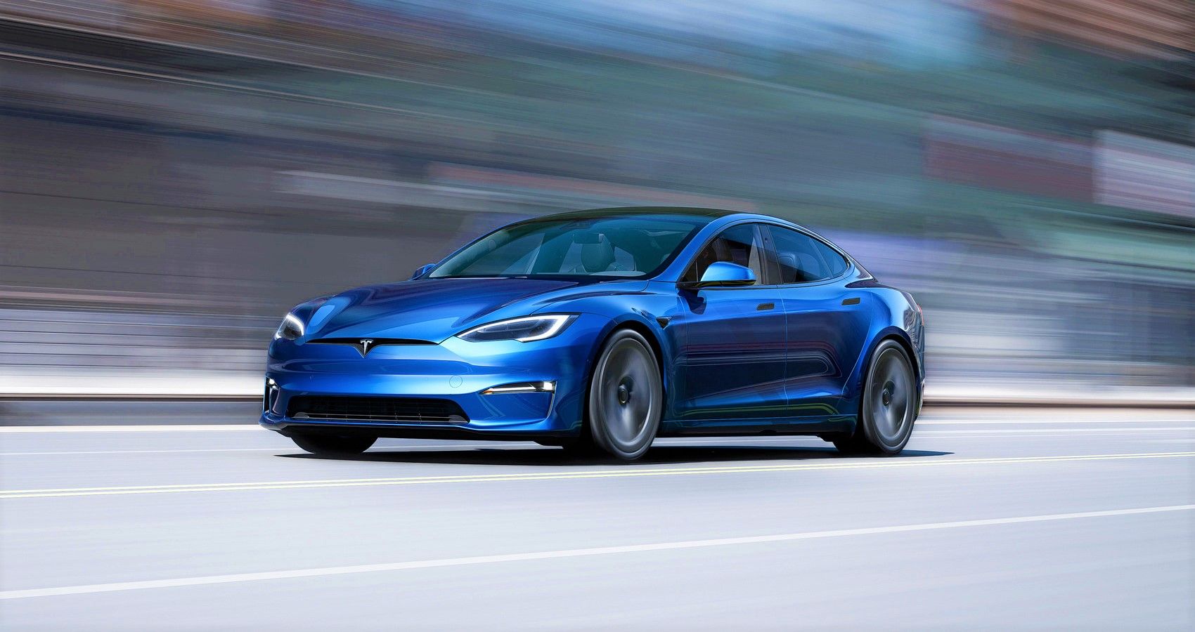 2022 Tesla Model S Plaid side view blue