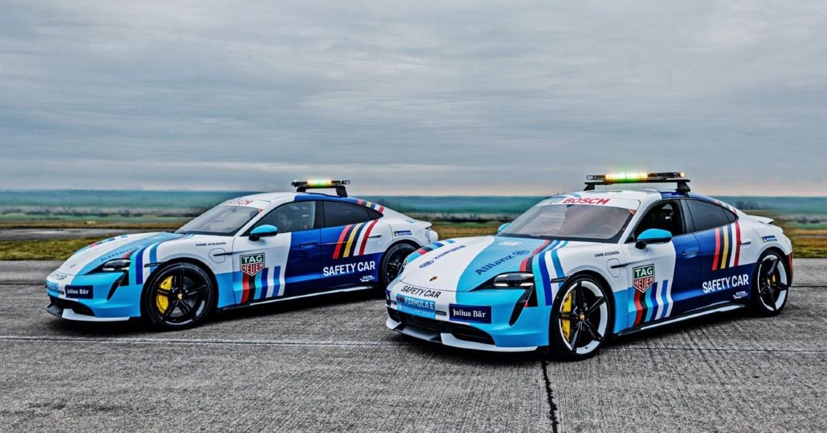 Two Porsche Taycan Formula E Safety Cars