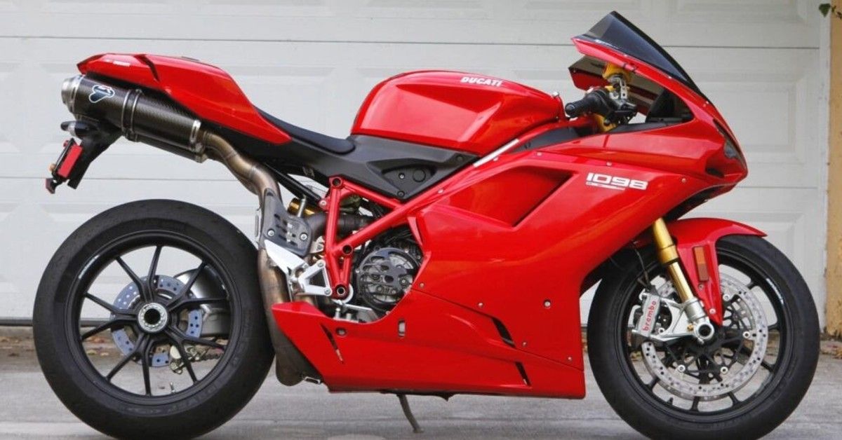 The Side View Of A Red Ducati 1098