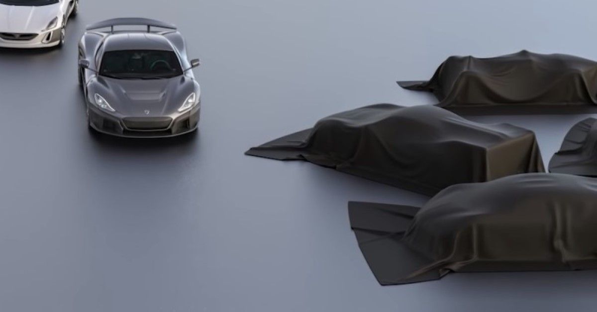 Bugatti Rimac teased cars close-up view