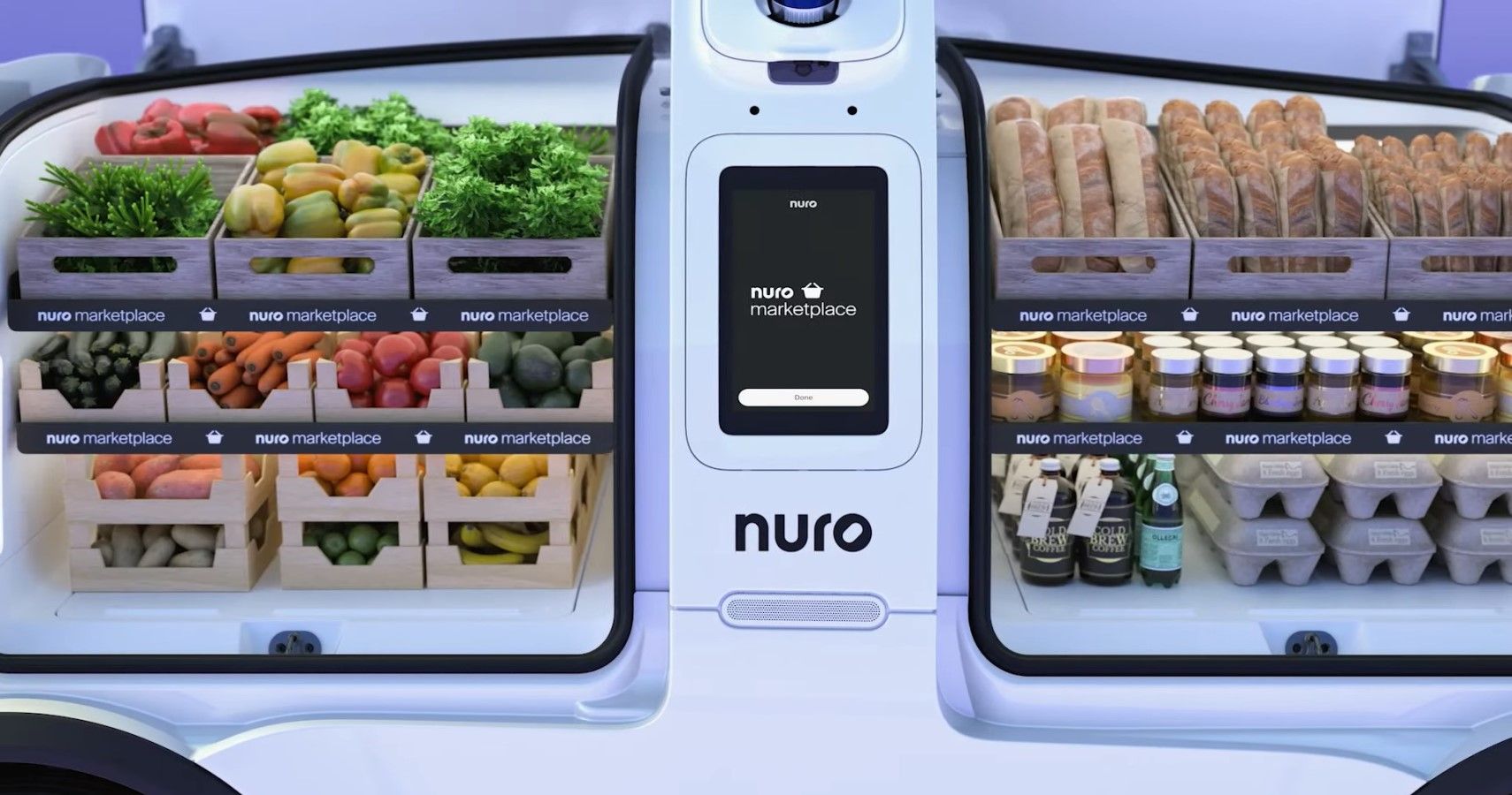 Nuro autonomous vehicle compartment close-up view