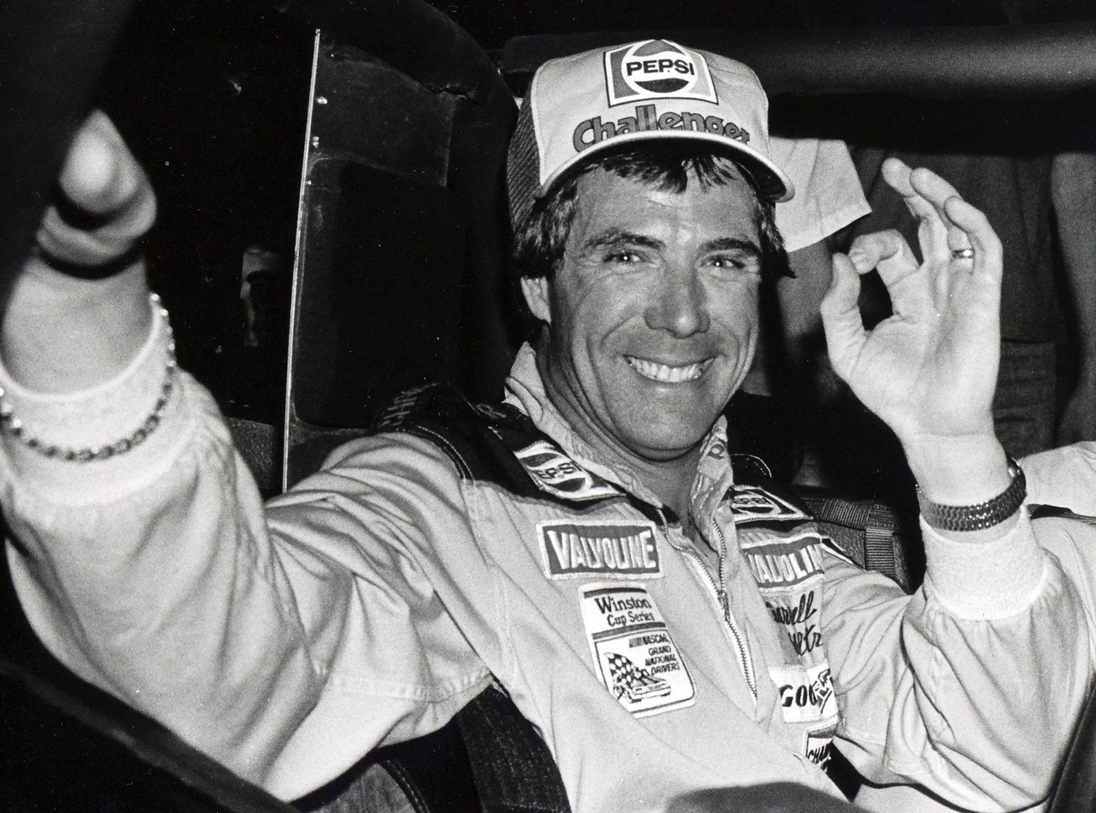 Darrell Waltrip gives the 'okay' before going on to win in '83