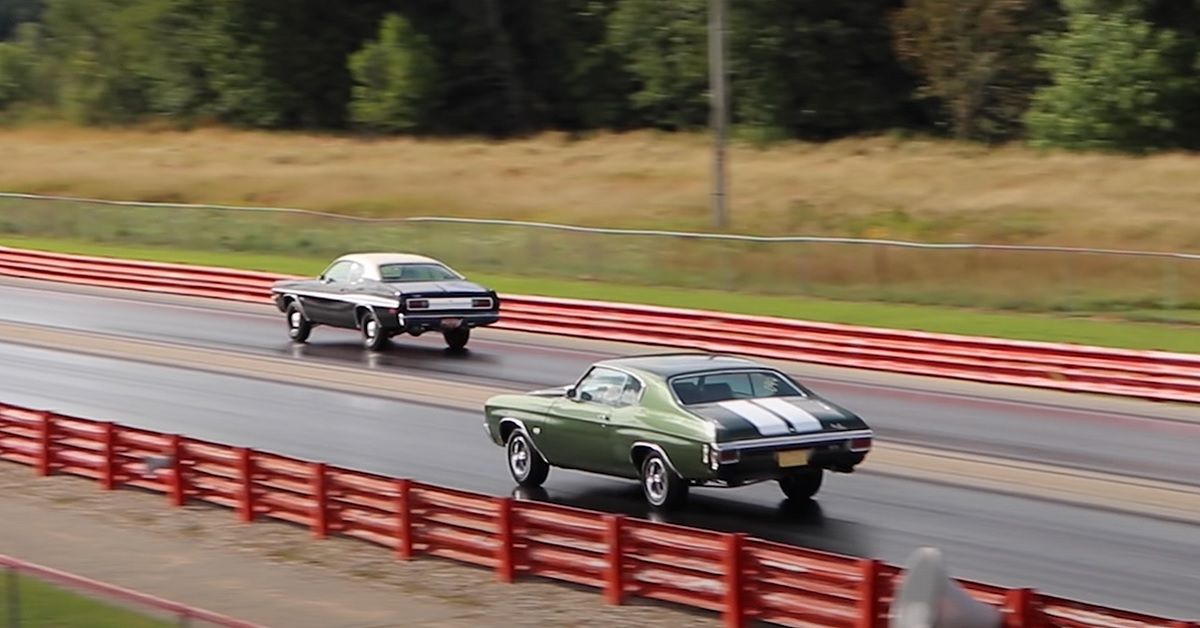 1970 Chevrolet Chevelle SS racing a 1972 Dodge Dart Demon