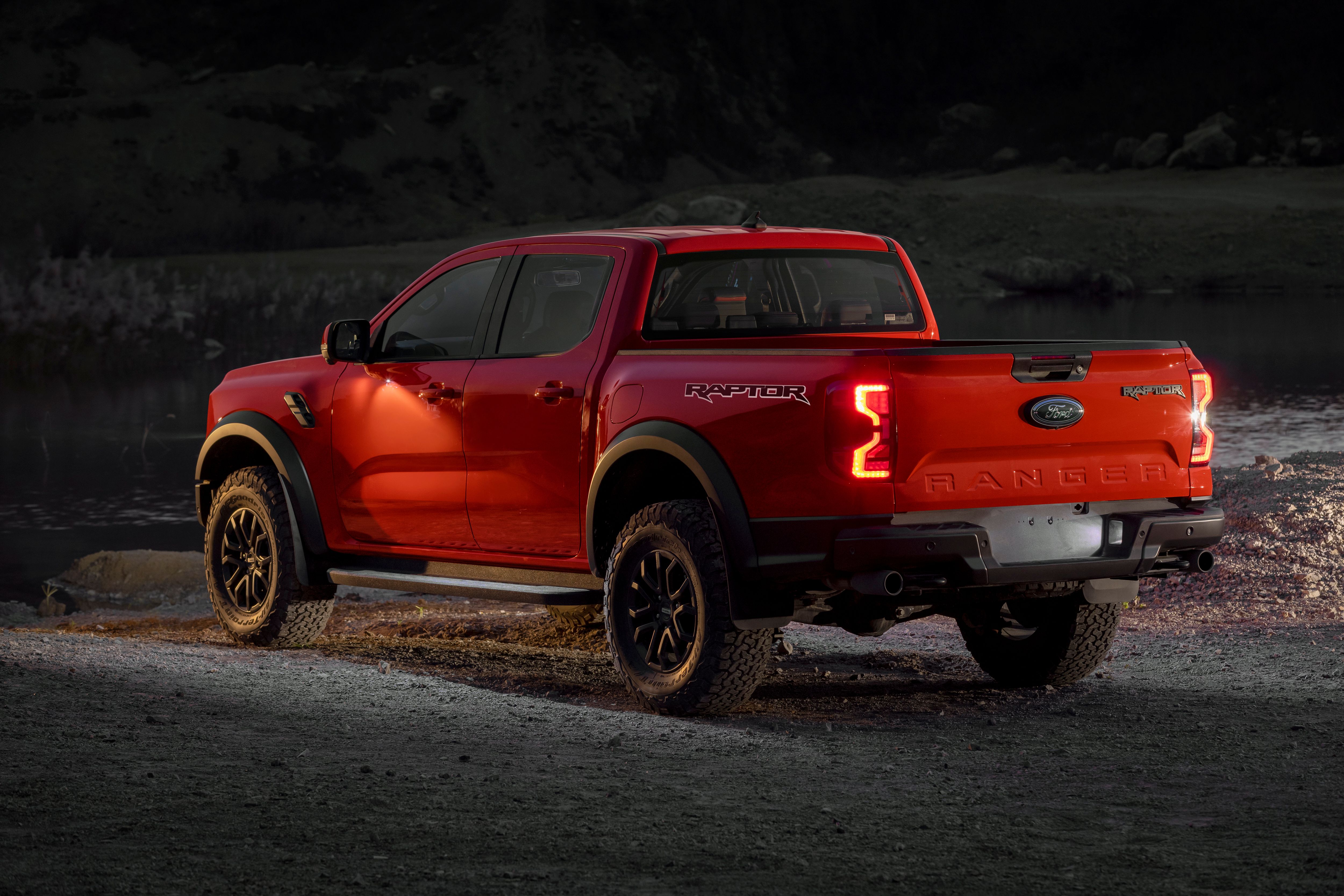 2023 Ford Ranger Raptor Front Rear Quarter View At Night
