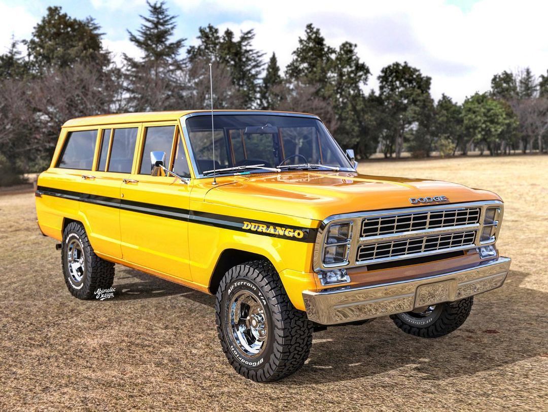 1979 Dodge Durango Rendering Yellow With Black Stripes Front Quarter View