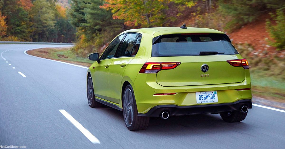 2022 Volkswagen Golf GTI Driving Rear Angle