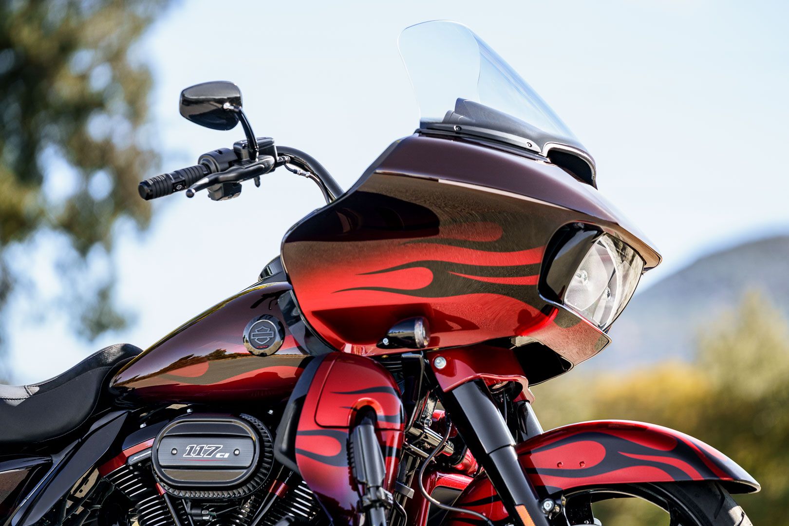 A Red 2022 Harley-Davidson CVO Road Glide Limited Motorcycle