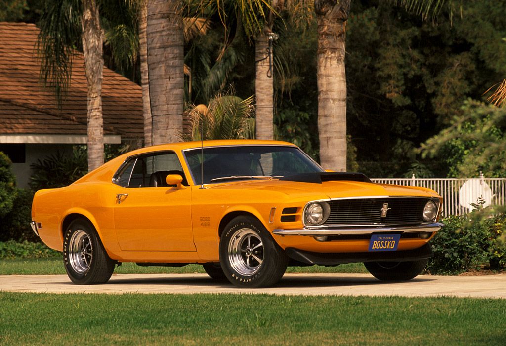 A Yellow 1970 Ford Mustang Boss 429 Muscle Car