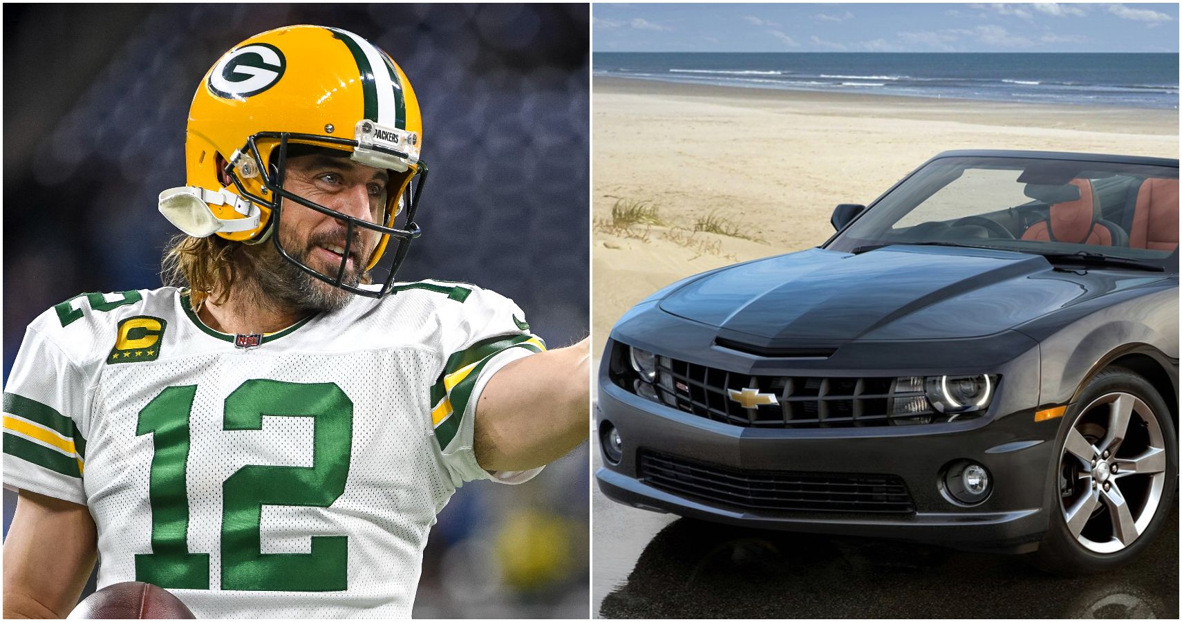 A Collage Of Aaron Rodgers And A 2011 Camaro SS