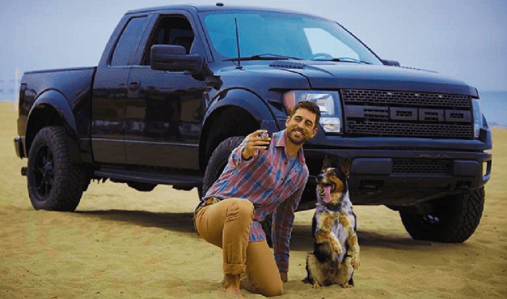 Aaron Rodgers Next To His Limited-Edition Ford F-150