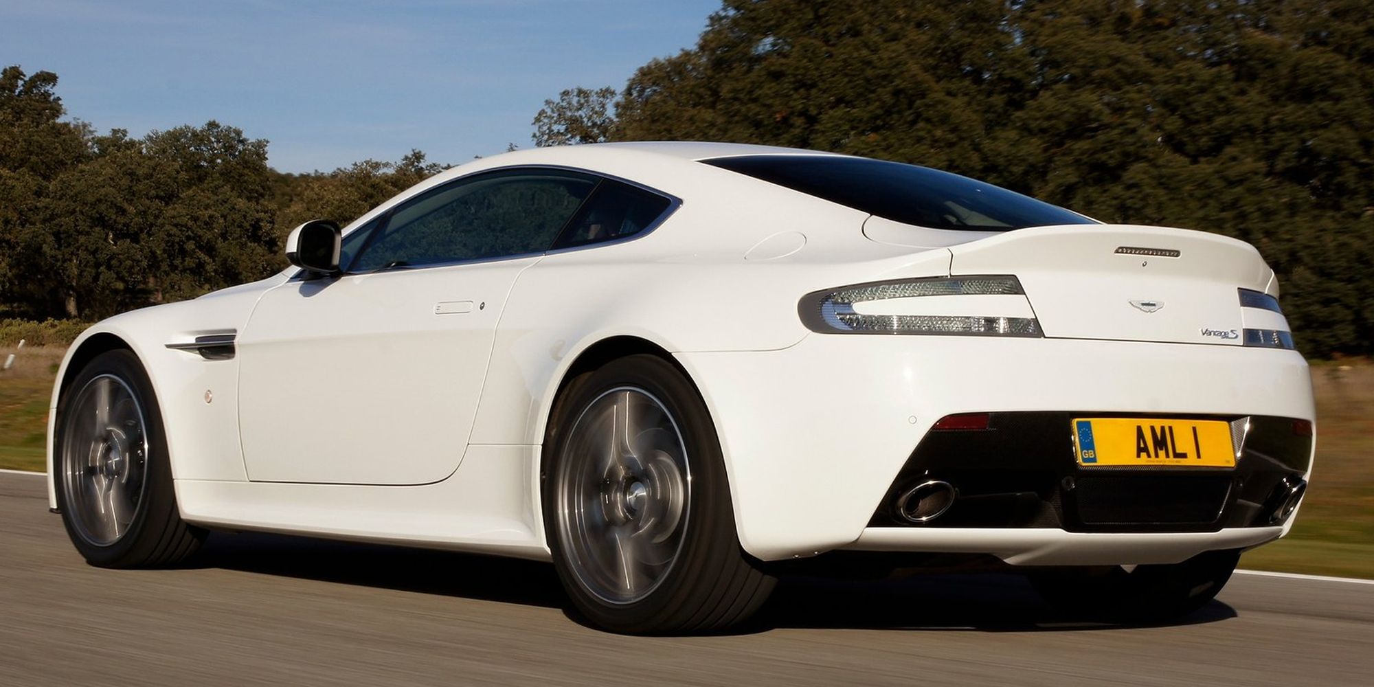 Rear 3/4 view of the V8 Vantage S on the move