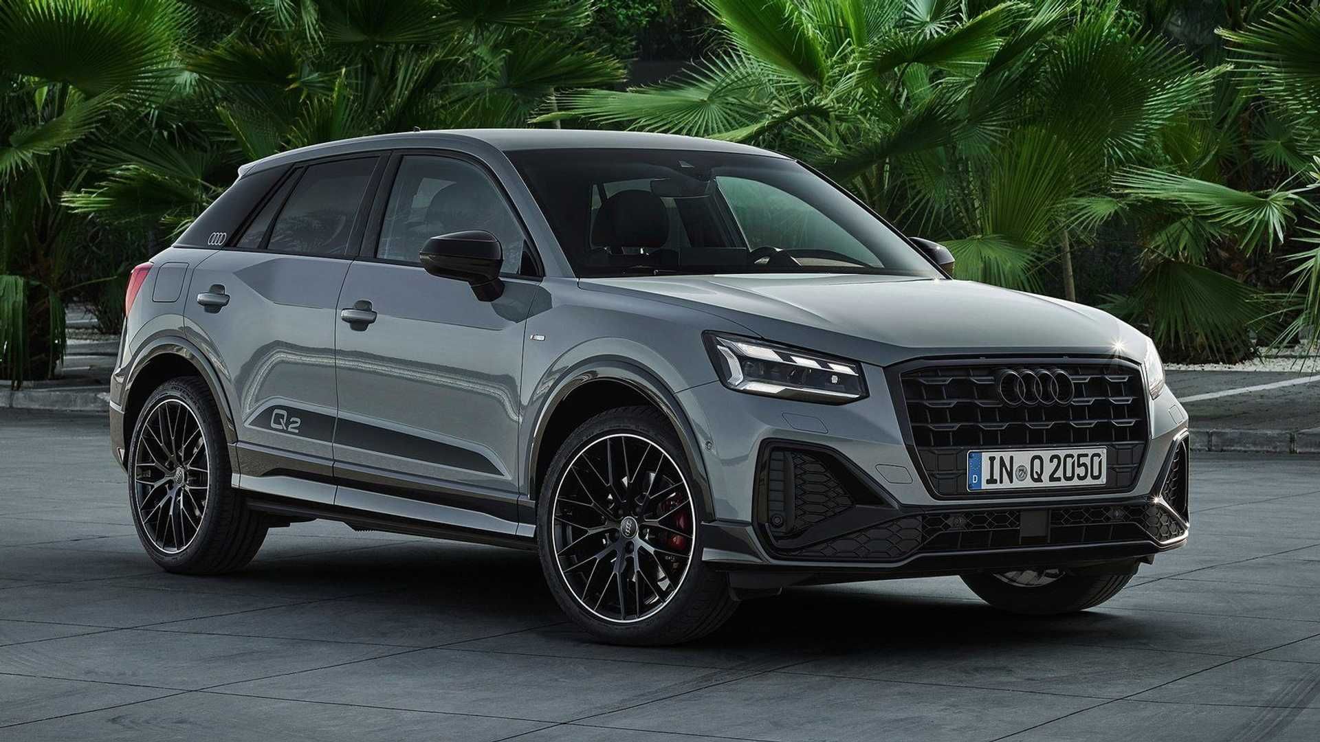 Audi Q2 parked in front of green palms