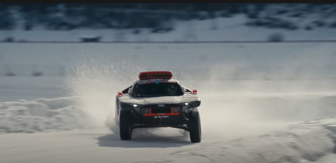 Audi RS Q e-tron drifting in the snow and ice