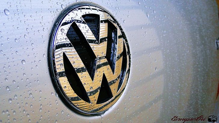 A close-up shot of the Volkswagen logo.