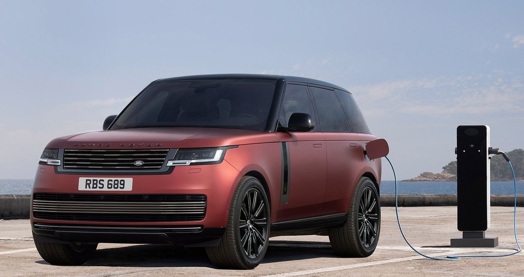The front of the new Range Rover, plugged in