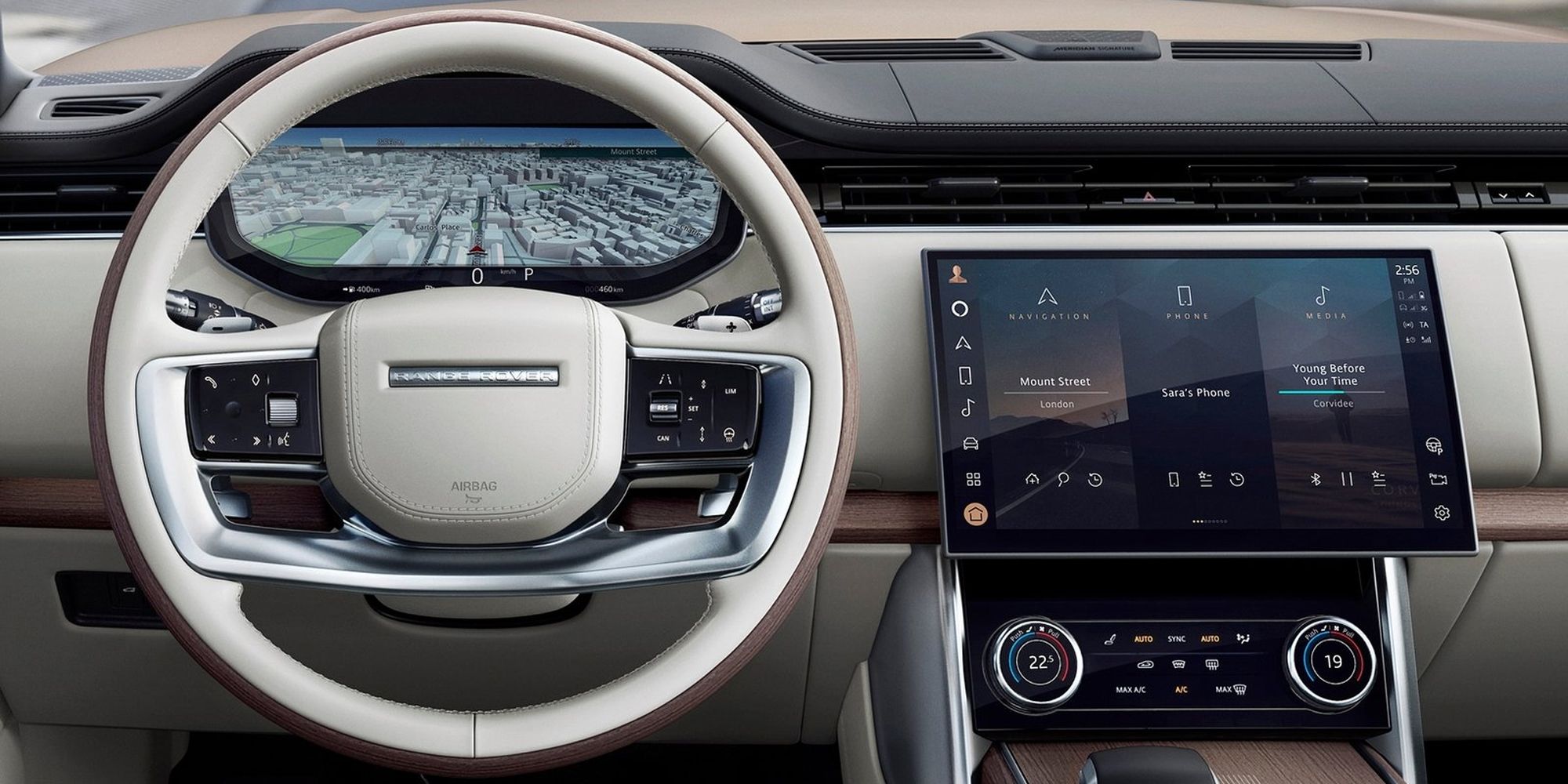 The interior of the Range Rover, from the driver's seat