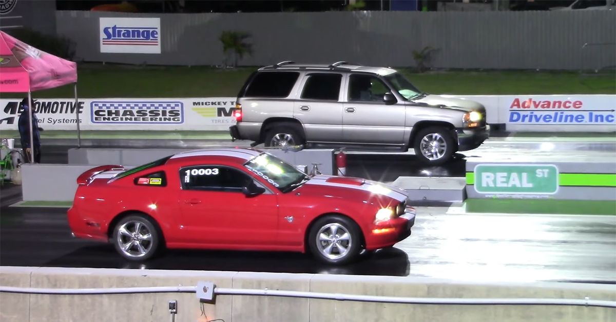 The Sleeper GMC Yukon Lock Horns With The Mustang, Stinger, And More Champions At A Drag Strip 