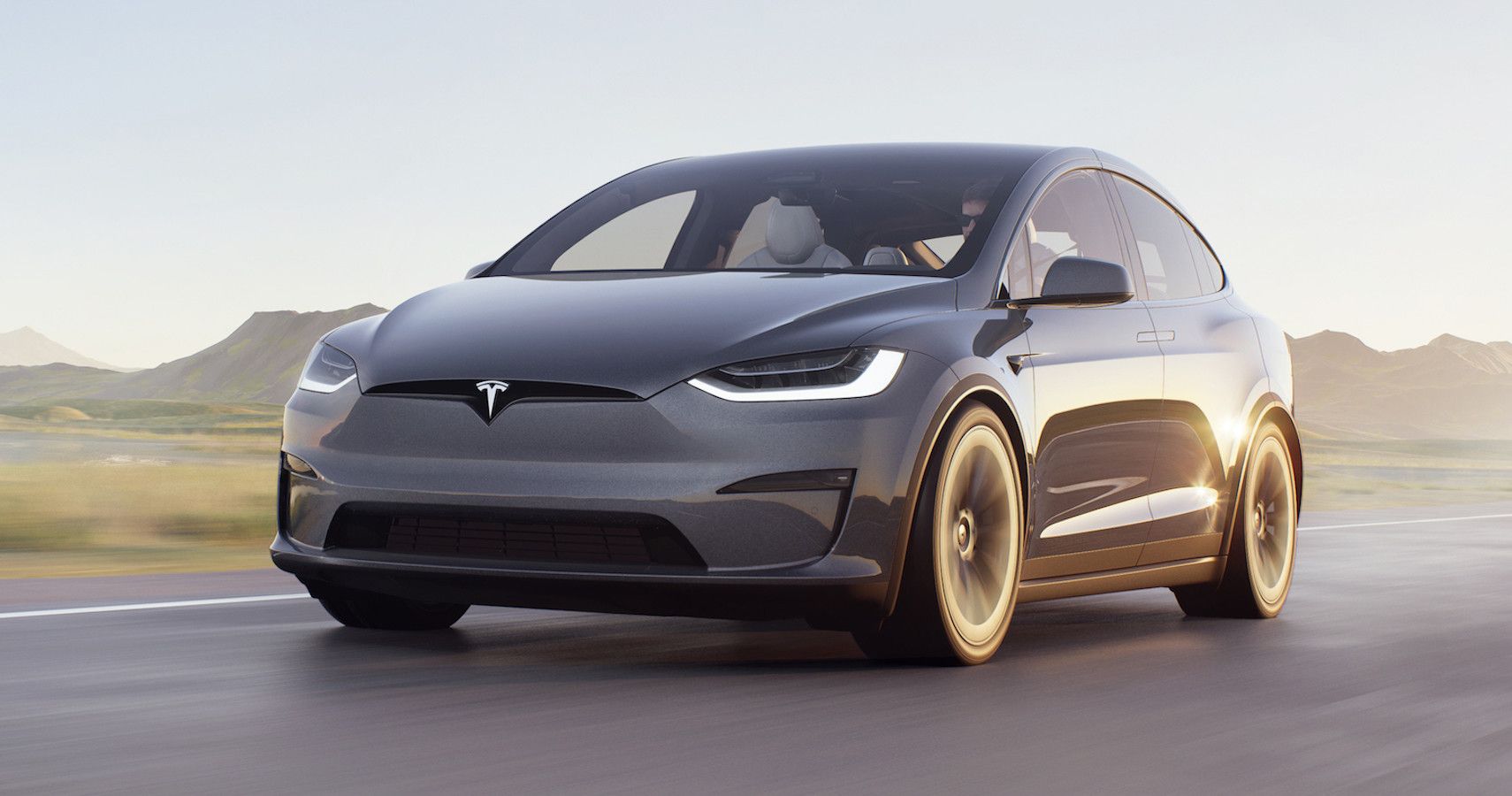 Tesla Model X front quarter accelerating