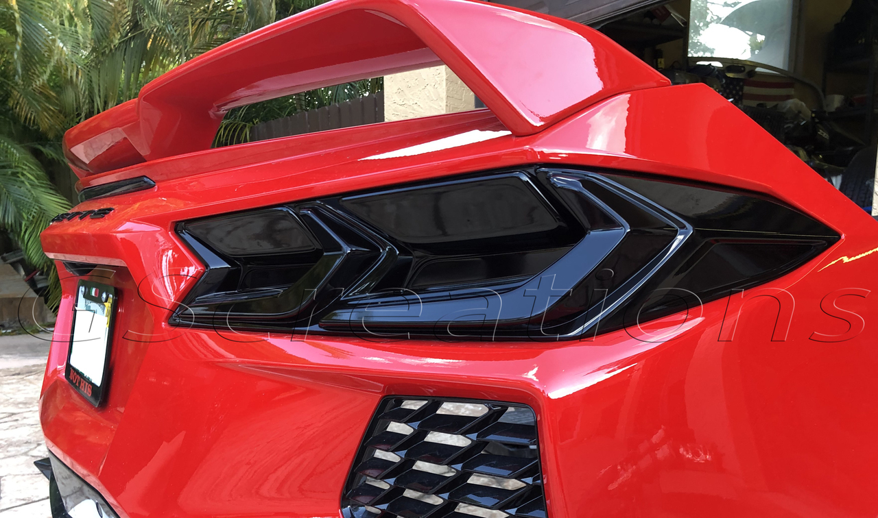 c8 corvette customized smoked tail lights blackout before and after red