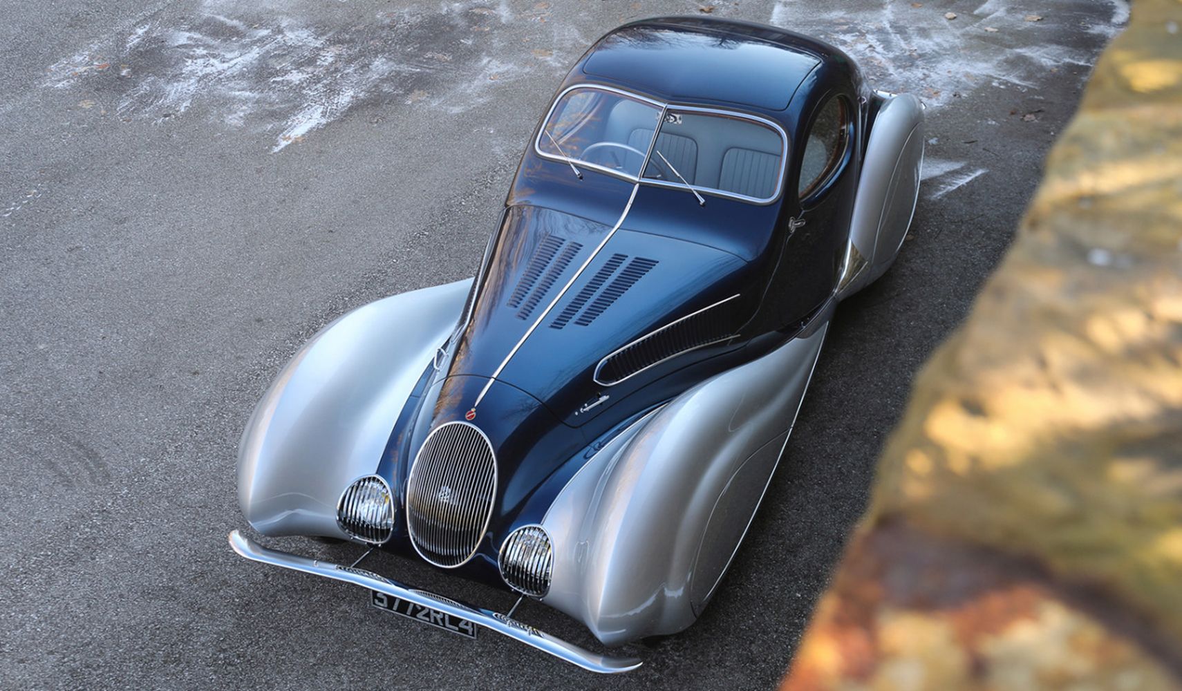 blue 1937 Talbot Lago T150 C SSTC front top view
