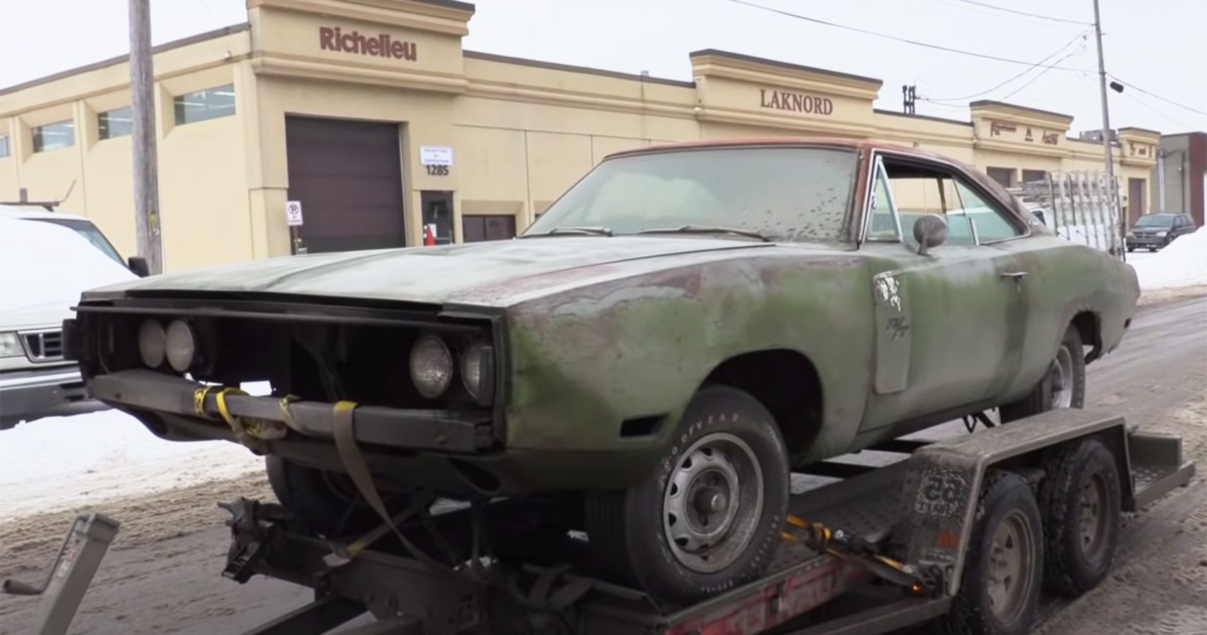 1970 Dodge Charger RT on the back of a trailer.