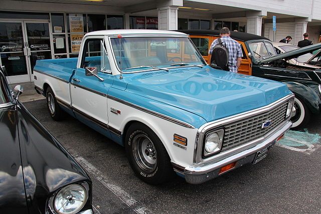 The 1972 Chevrolet C10 on a parking lot.