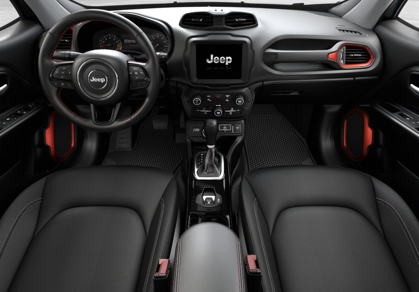 2022 Jeep Renegade Red Edition interior from the rear seats