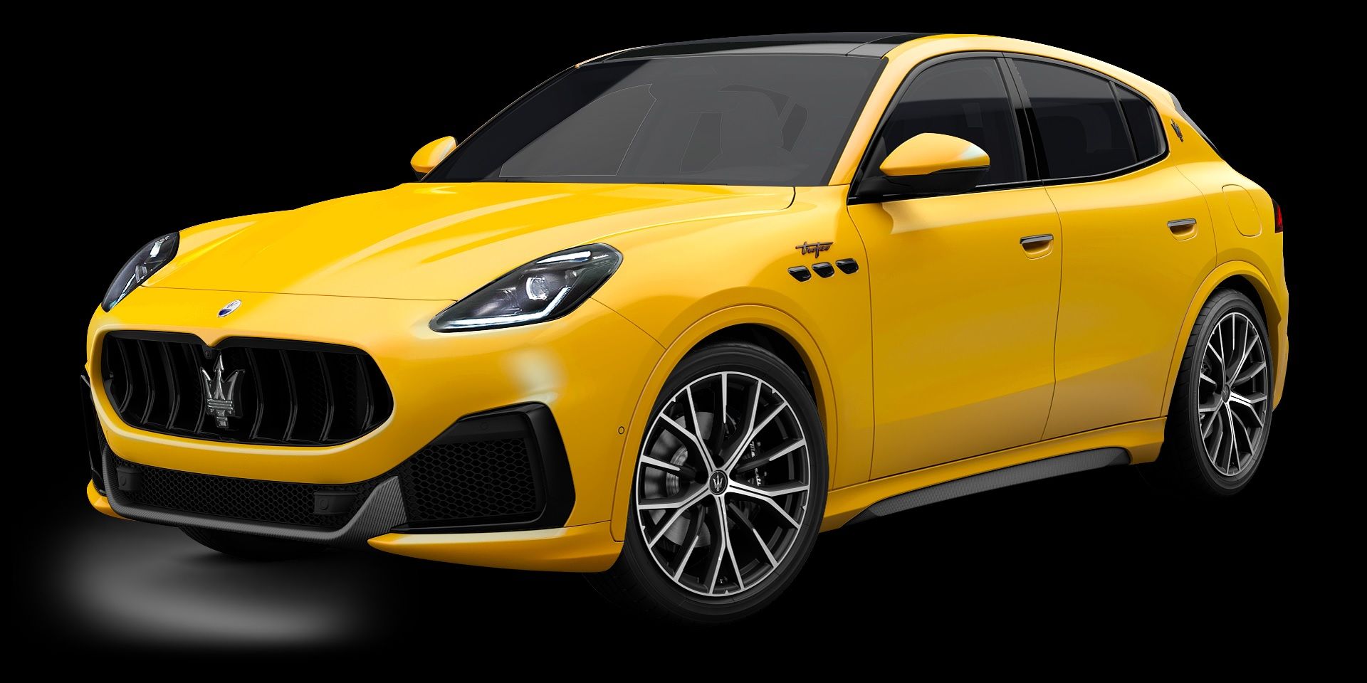 2023 Maserati Grecale Trofeo, yellow, front quarter close up, black background