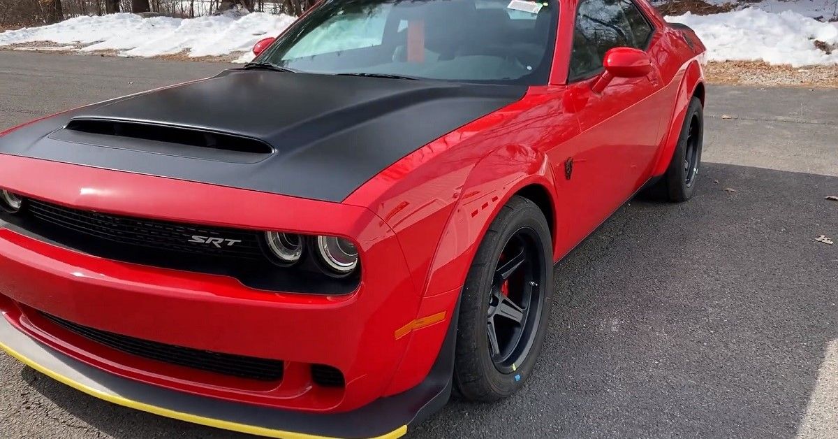 28-mile Dodge Demon for sale, red, front quarter