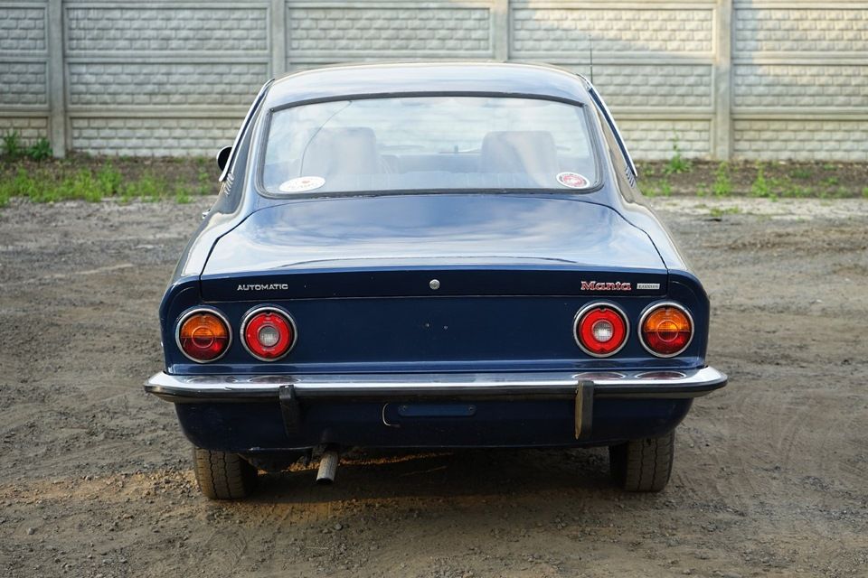 Opel Manta A, dark blue, rear view, parked