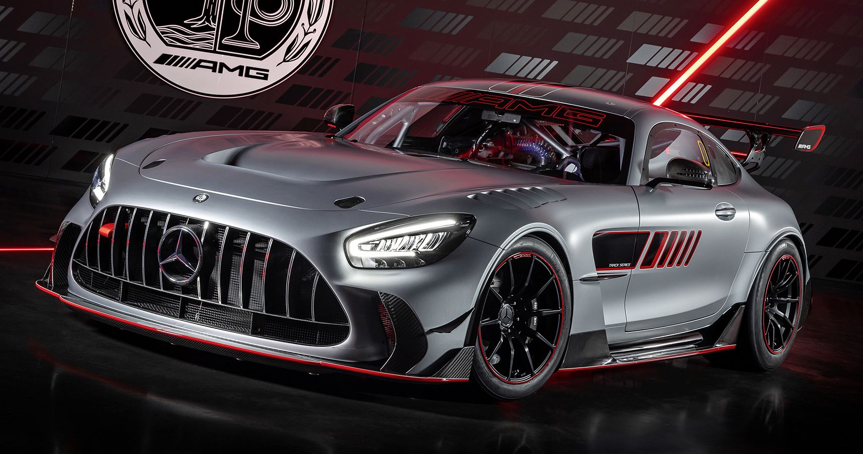 silver Mercedes-AMG GT Track Series quarter front