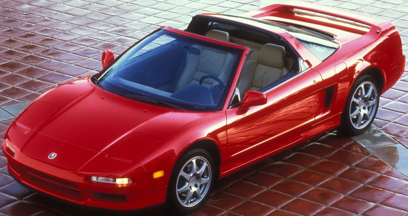 Front 3/4 view of a red NSX-T, high angle