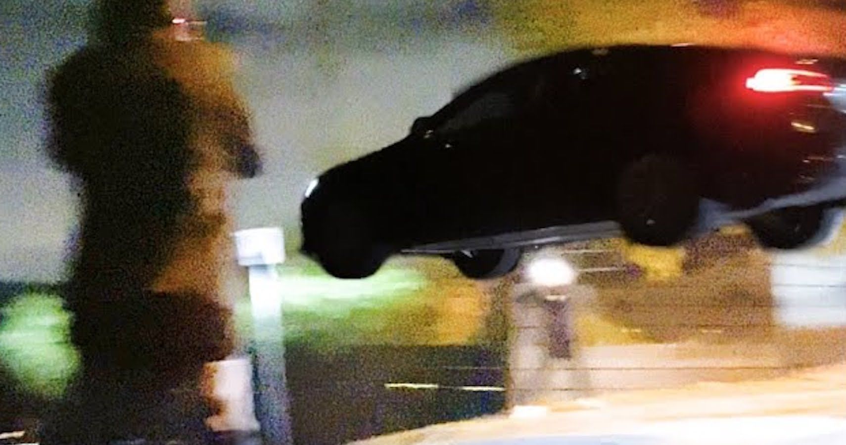 Tesla sedan in air