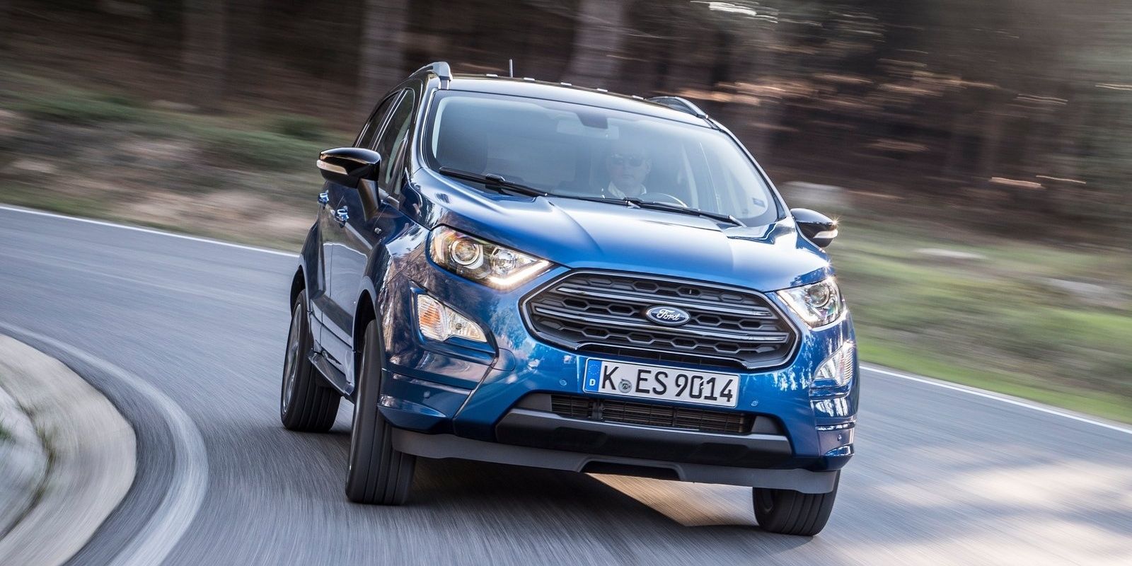 Ford EcoSport in blue on the road