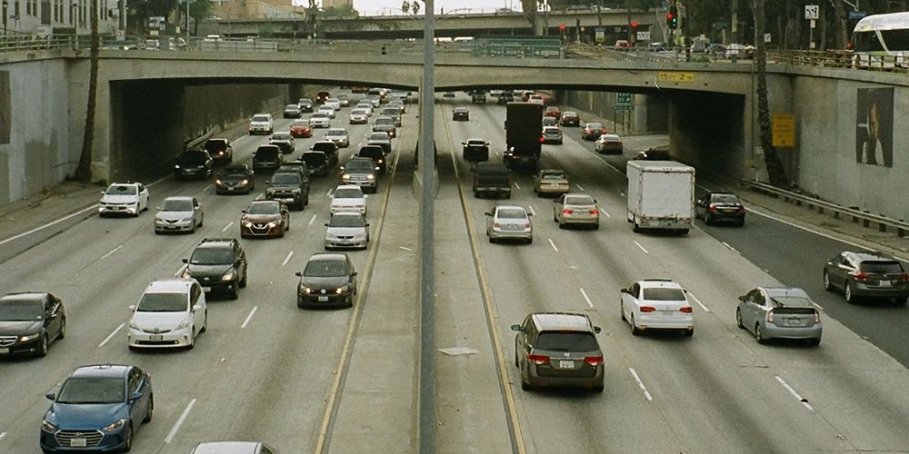 Los Angeles traffic goes through underpass