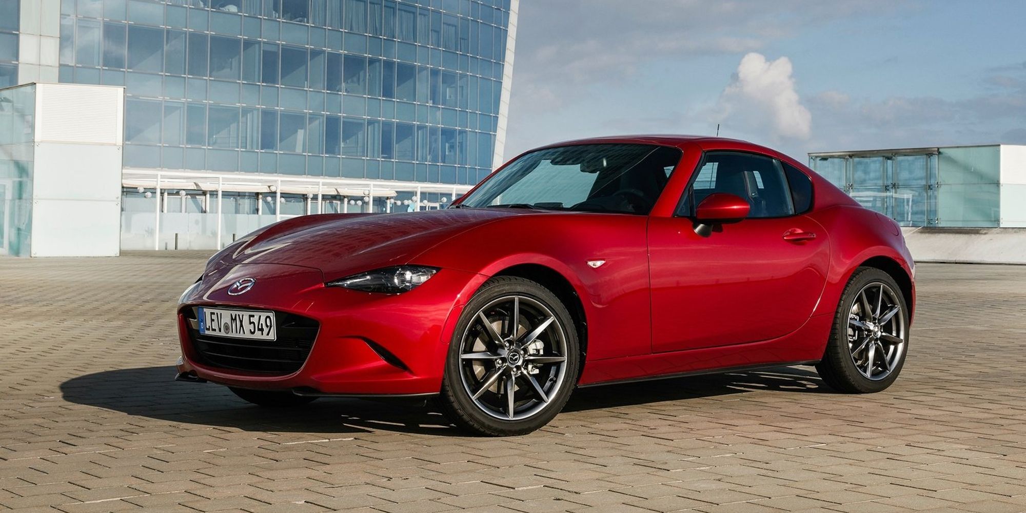 Front 3/4 view of a Soul Red MX-5 RF