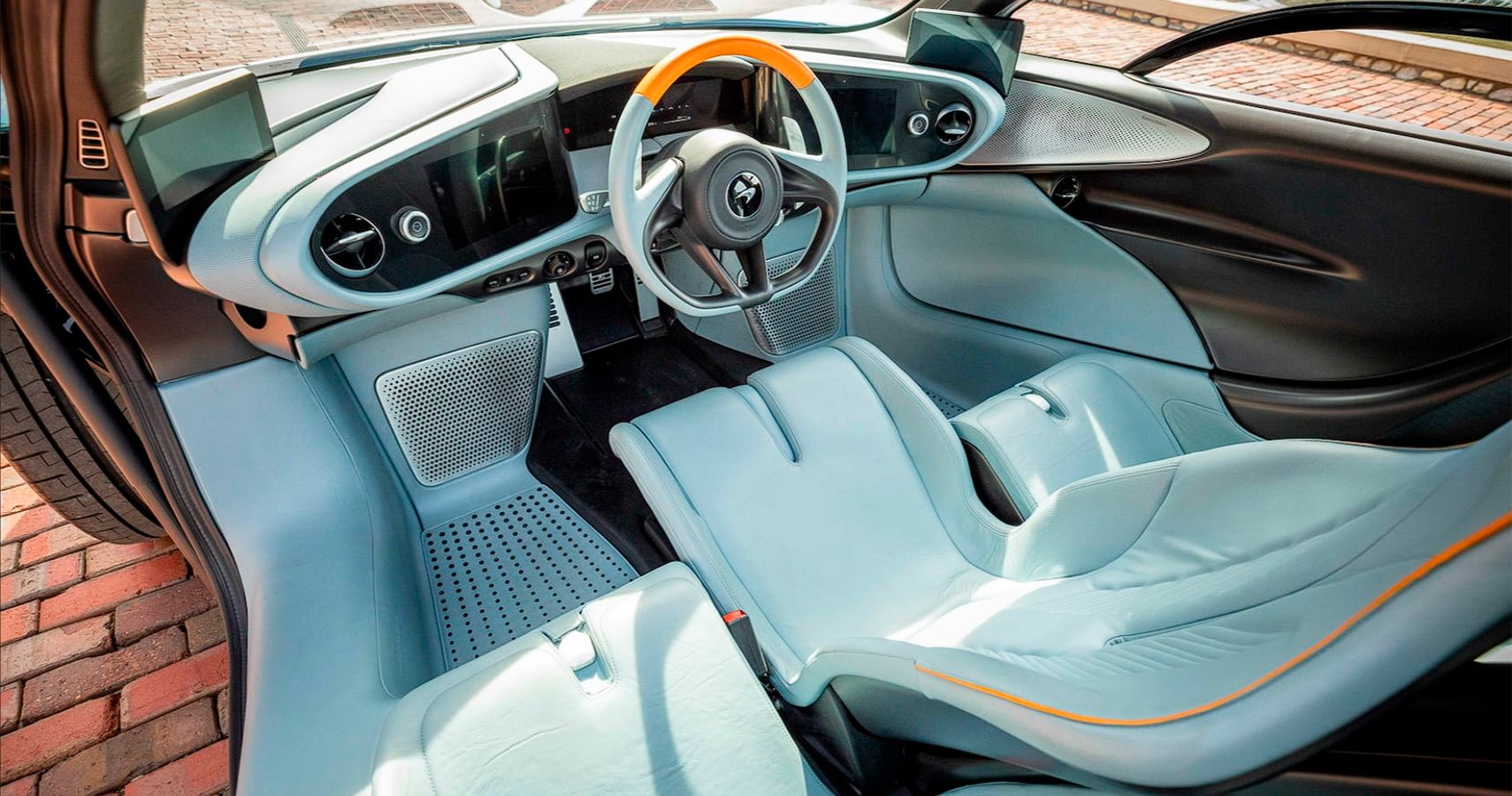 2020 McLaren Speedtail metallic blue silver interior
