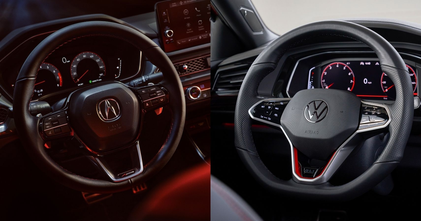 2023 Acura Integra vs Volkswagen Jetta GLI steering wheel close-up view