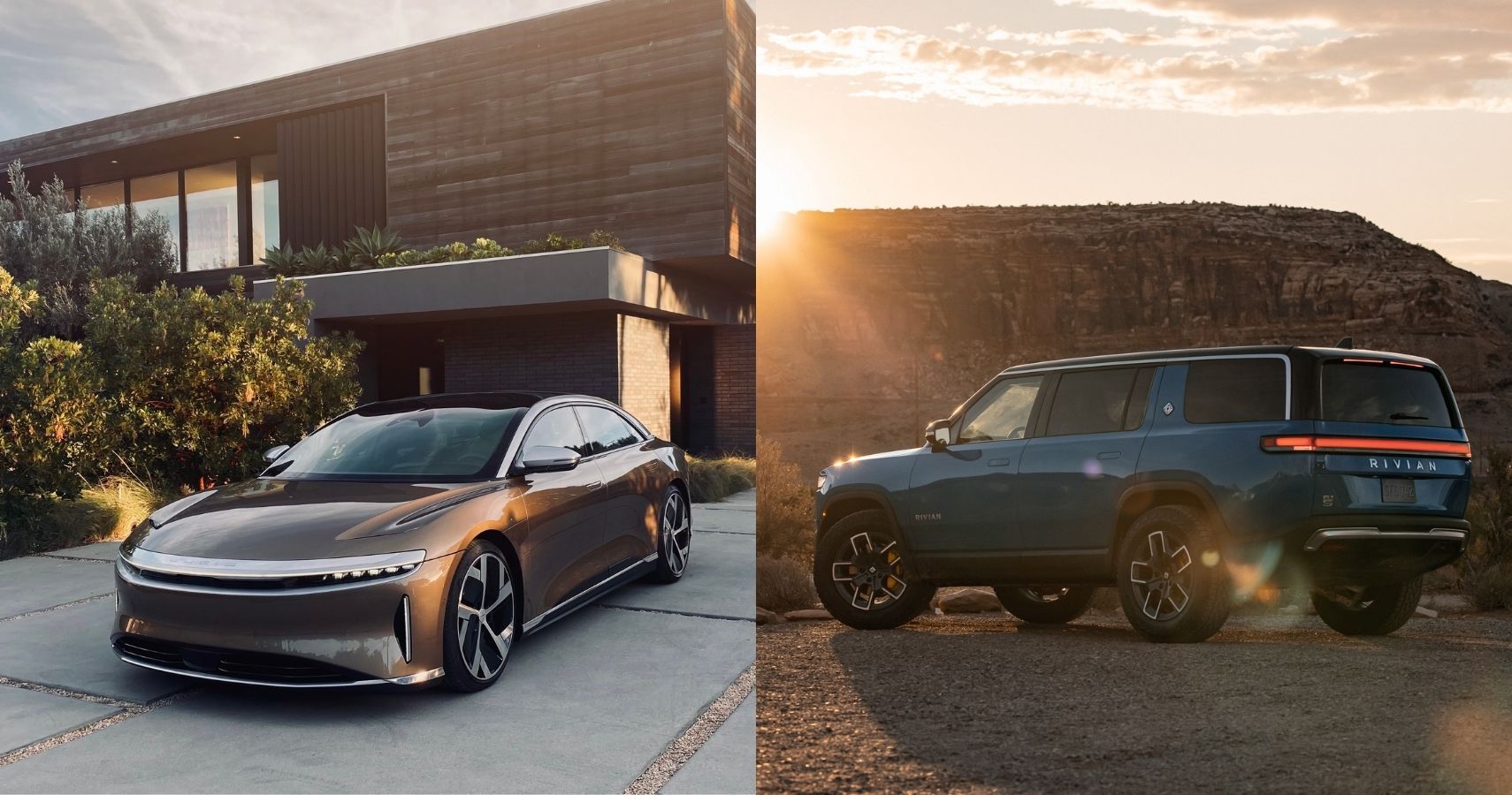 Lucid Air and Rivian R1T side by side comparison