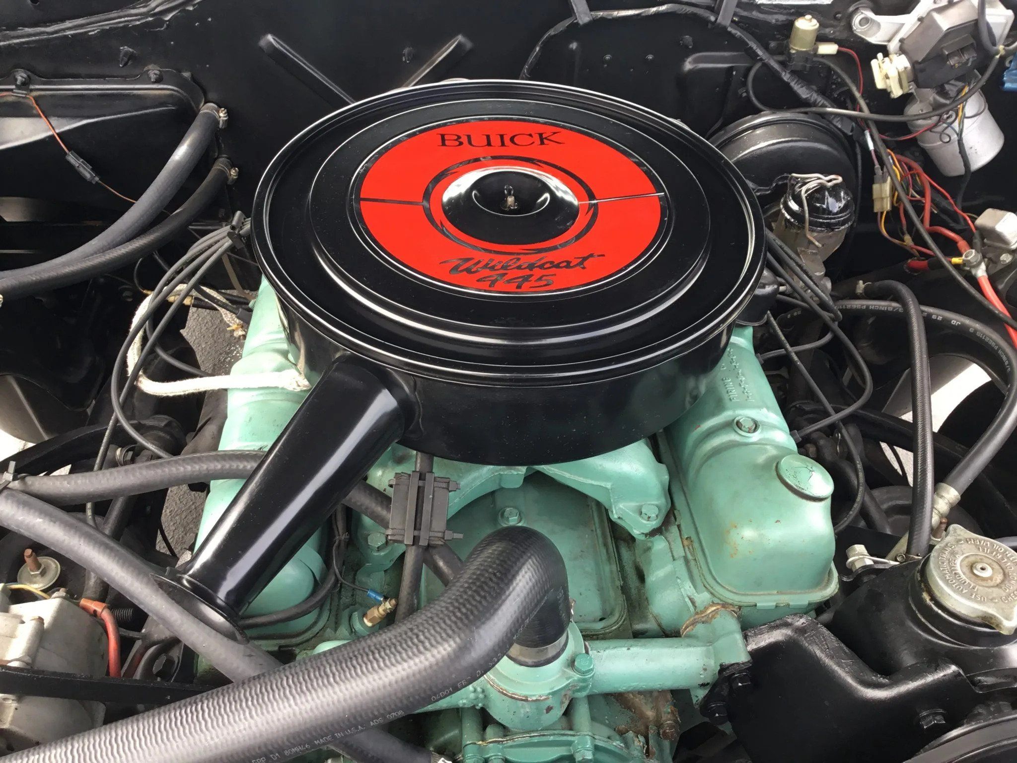 Shot of Buick Nailhead V8 under the hood of a Wildcat 445