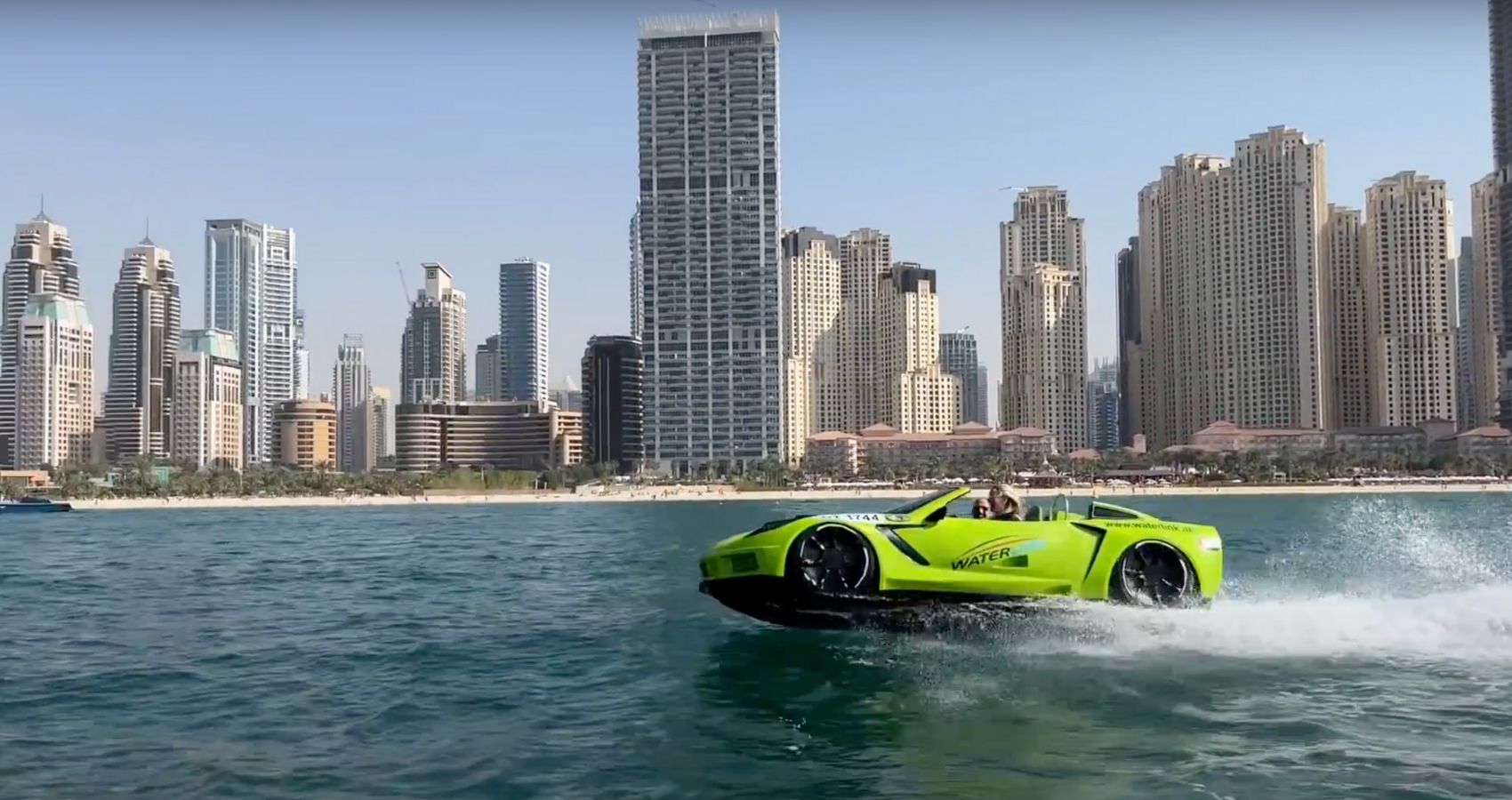 green Ferrari corvette jet boat car