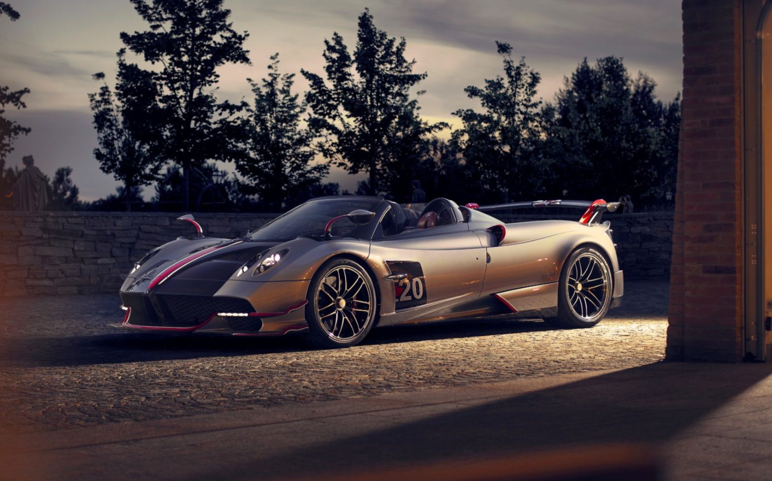 The Pagani Huayra Roadster BC photographed during the night.