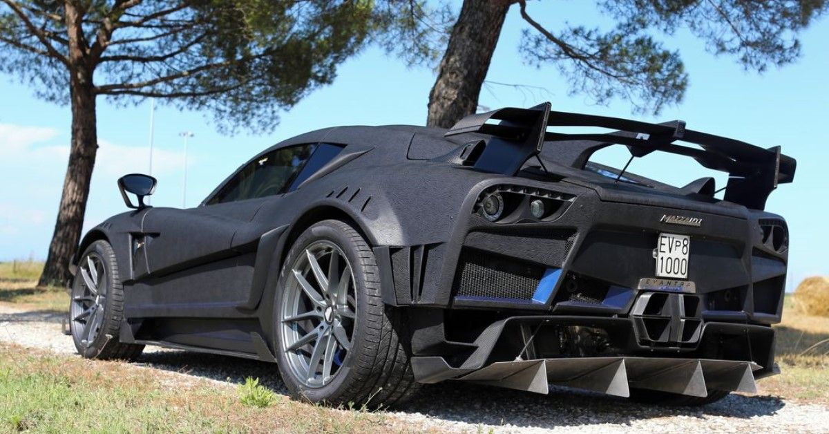 Mazzanti Evantra Millecavalli rear third quarter view in bare carbon fiber