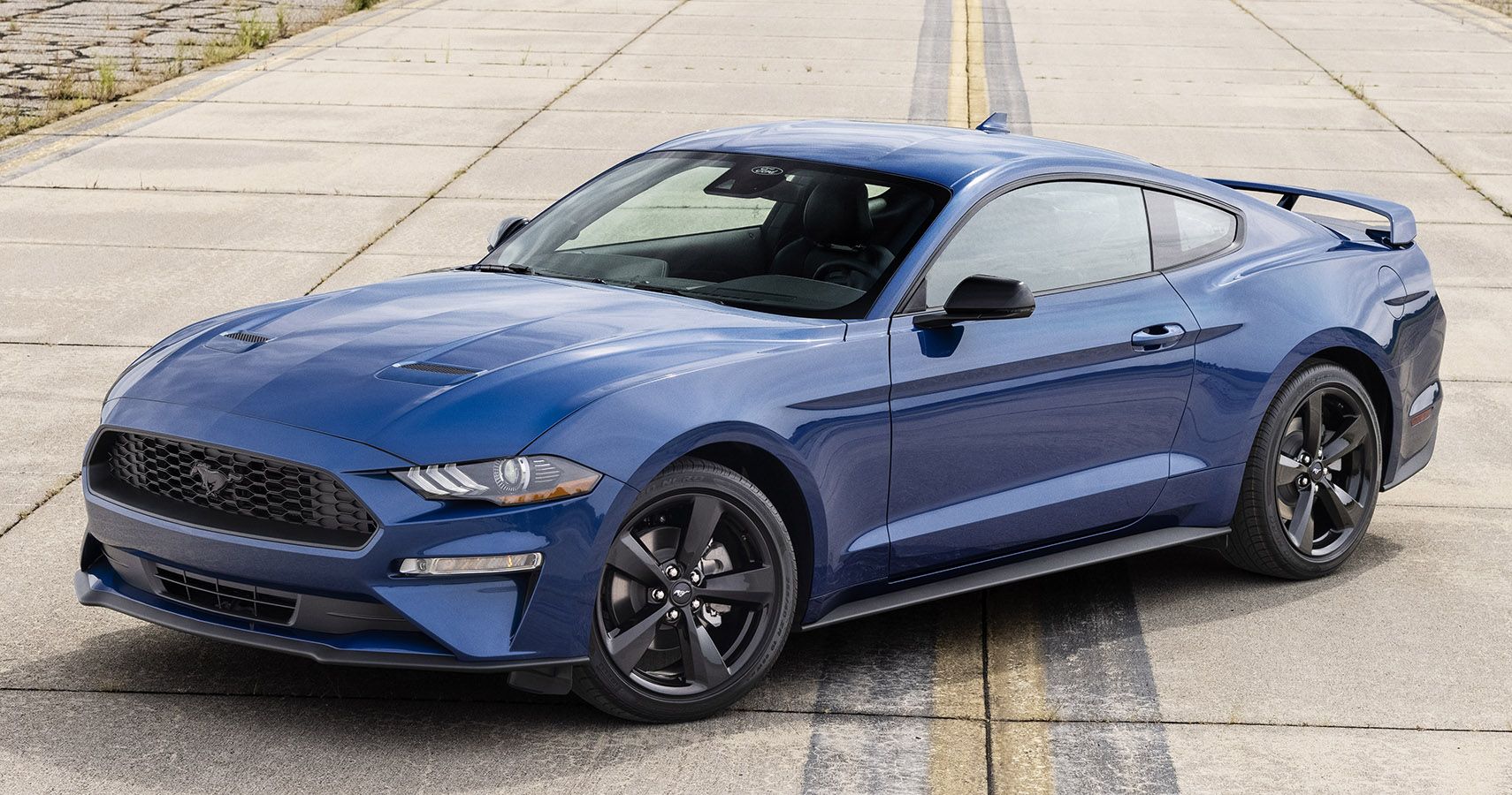 blue 2022 Ford Mustang Stealth Edition quarter front view