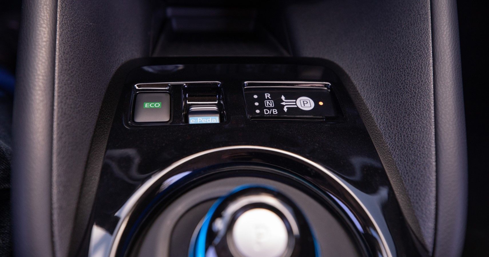 2023 Nissan Leaf center console close-up view