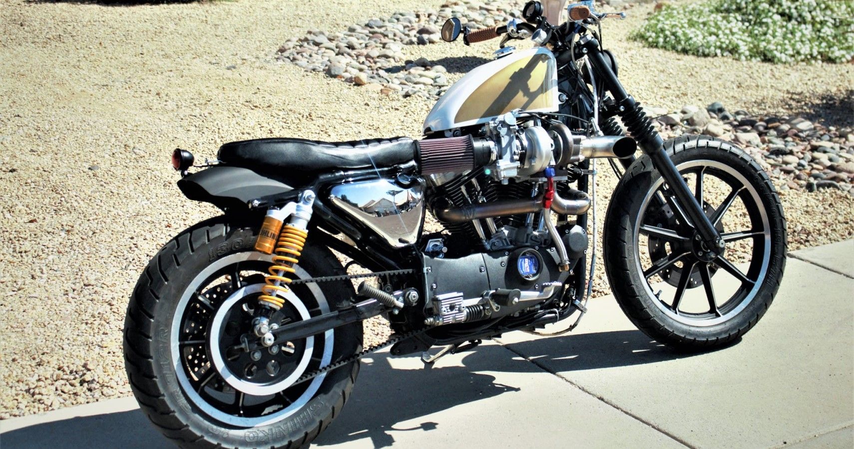 Turbocharged 1994 Harley Davidson Sportster 1200 rear third quarter view