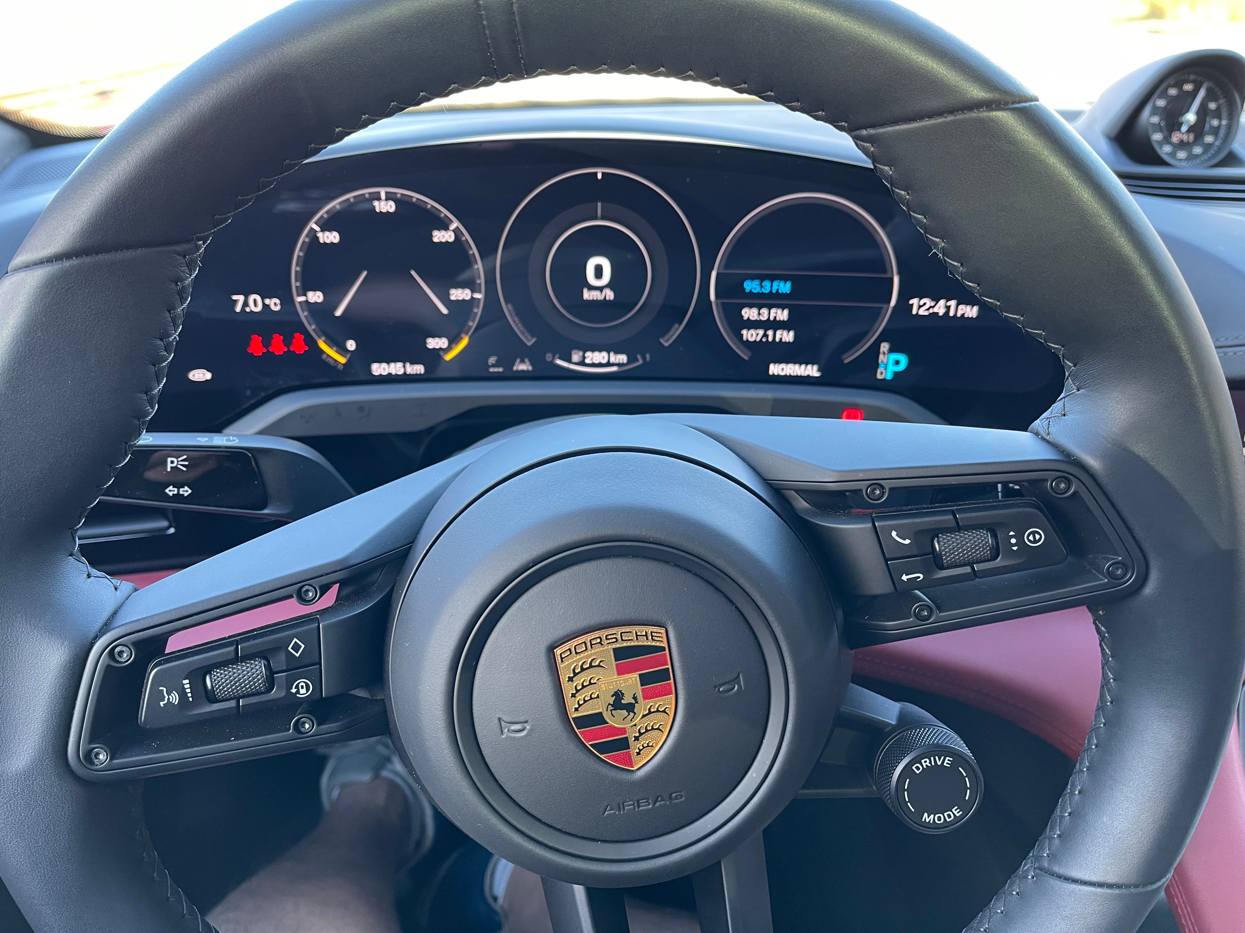 2021 Porsche Taycan Turbo steering, drive mode button.