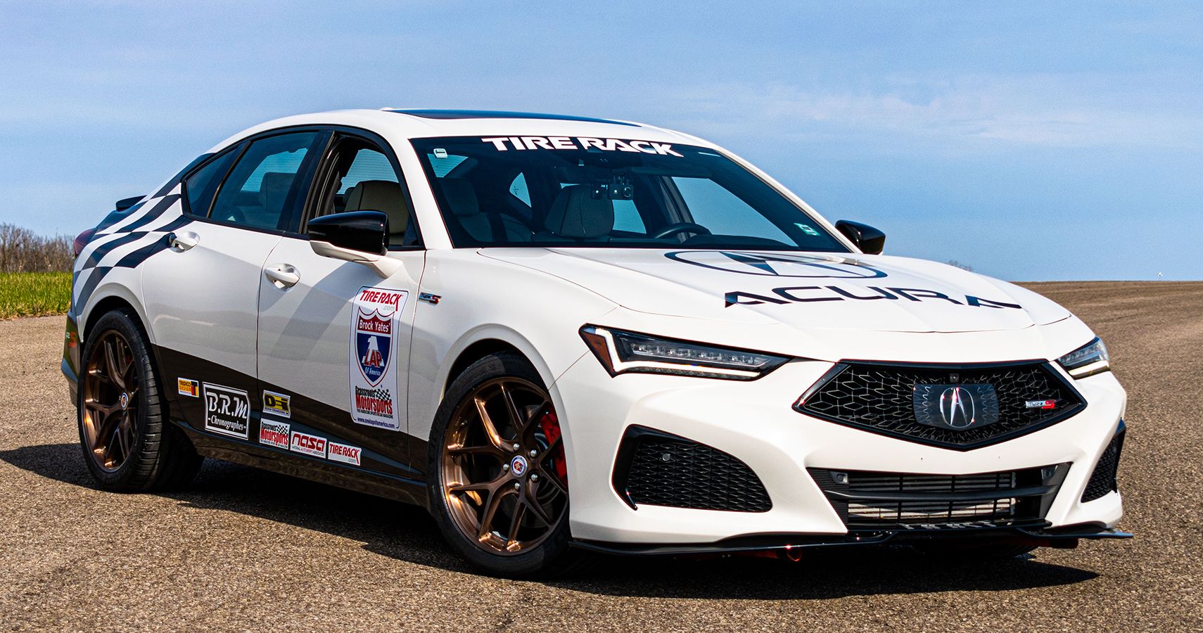 2022 Acura TLX Type S One Lap of America, white rally race car, front quarter view