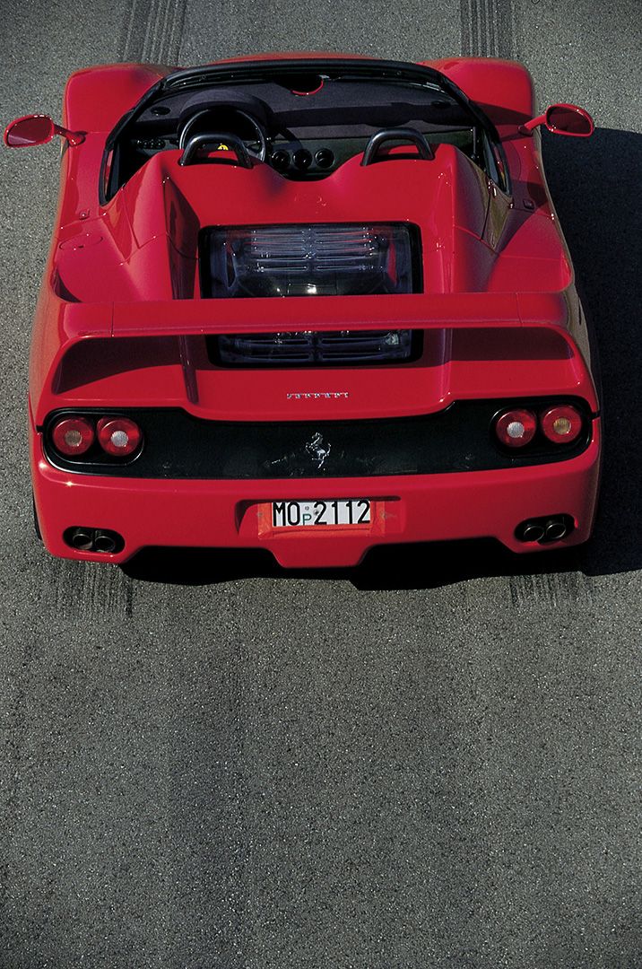 Ferrari F50, red, rear view from above, asphalt background