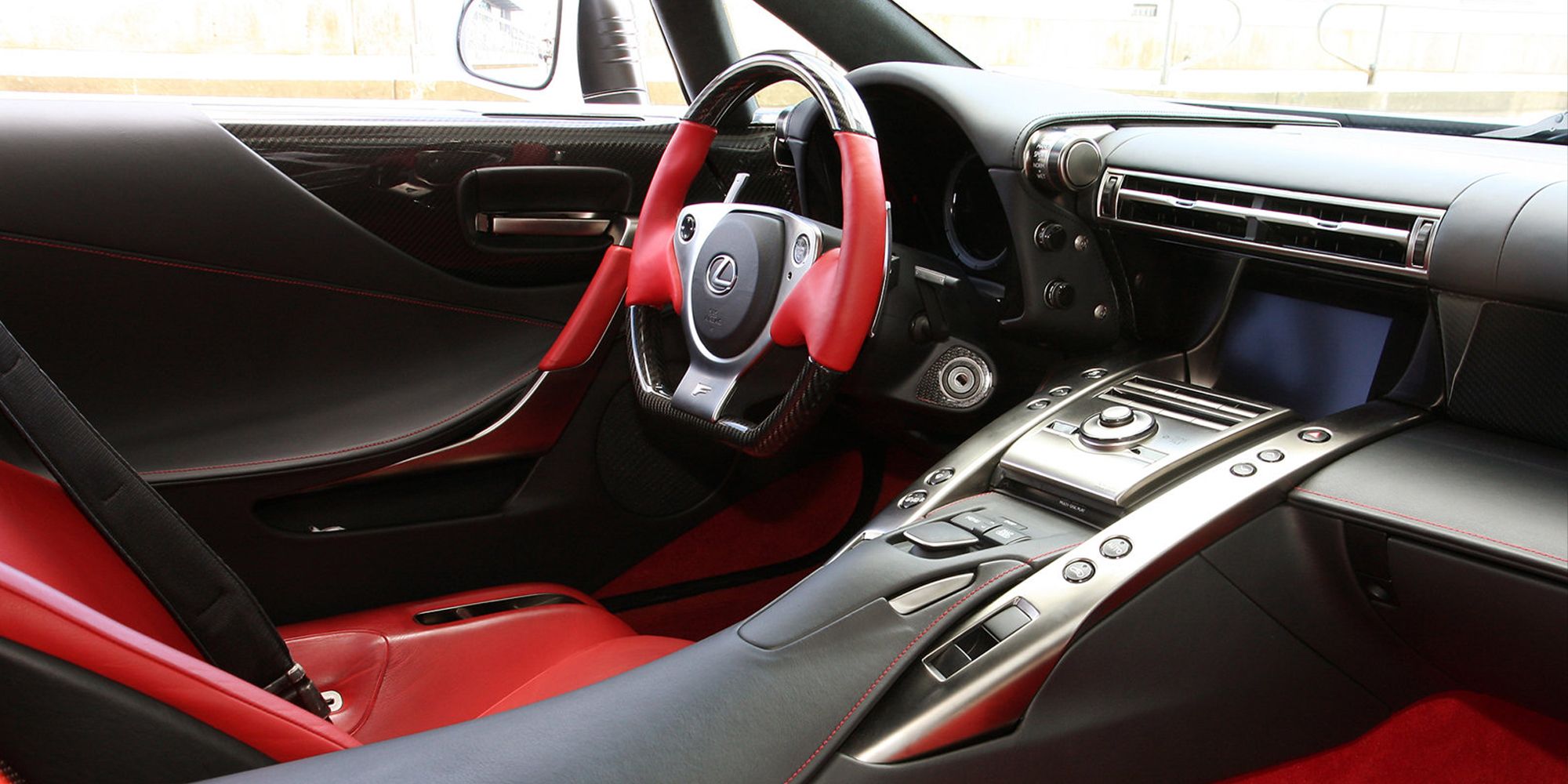 The interior of the LFA, black and red leather, LHD